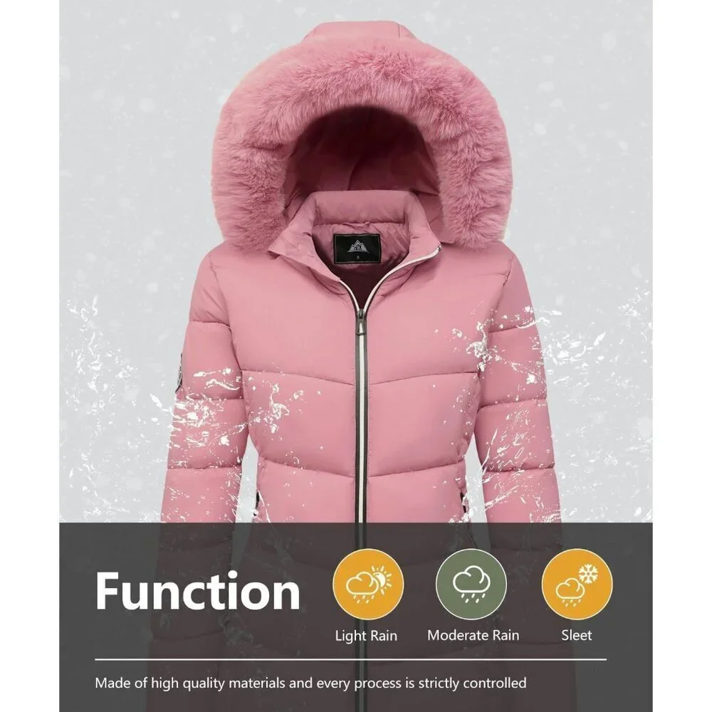 Women's Pink Winter Windproof Warm Down Coats Waterproof Hooded Puffer Jacket